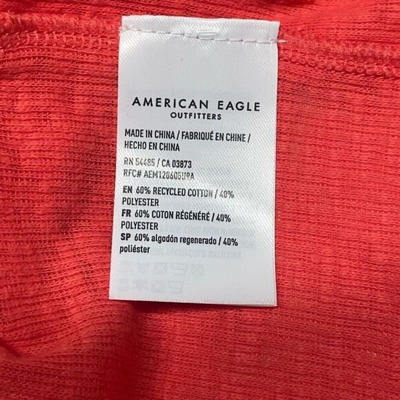American Eagle Bright Coral V Neck Keyhole Top - L - Picture 8 of 8